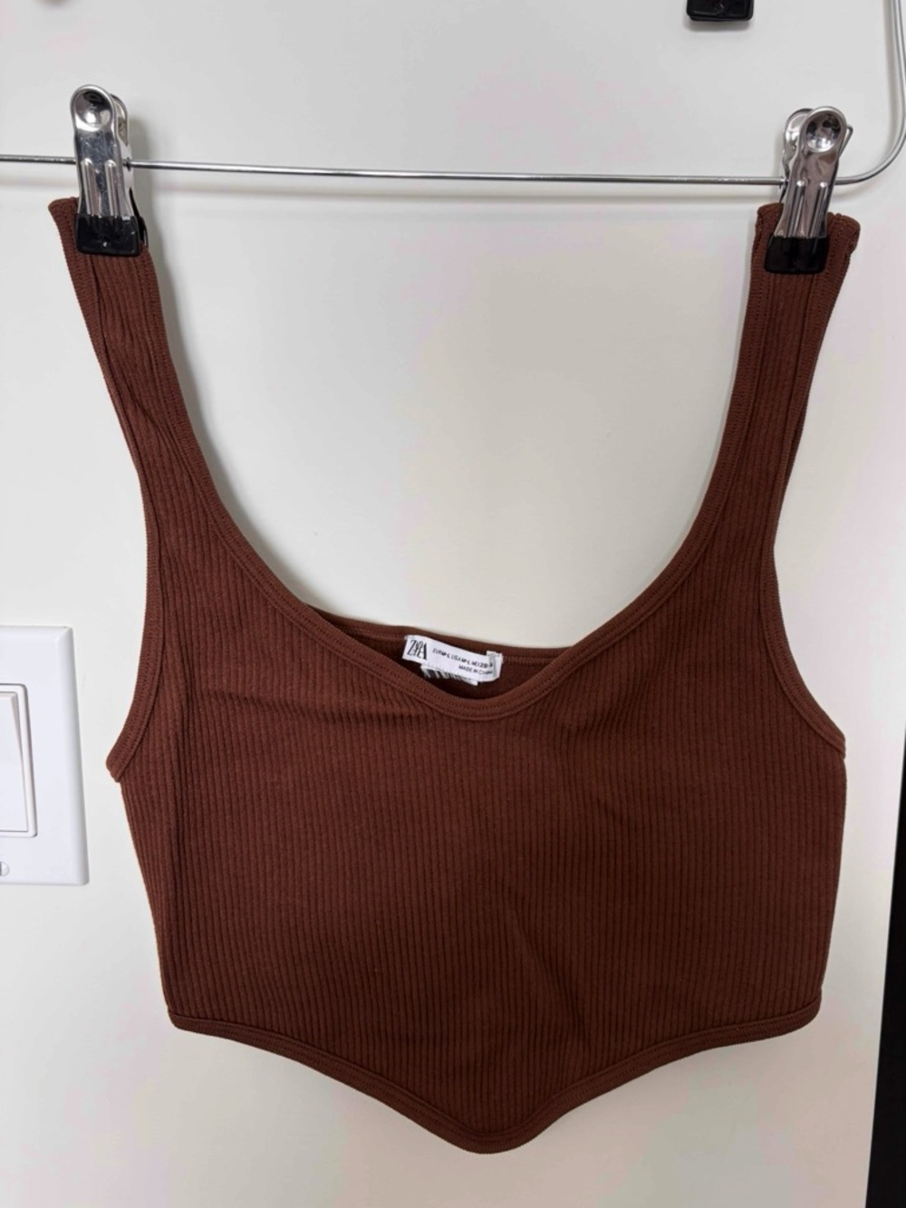 Zara Chocolate Brown Ribbed Cropped Tank